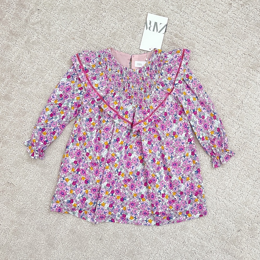 ZARA Pink Floral Ruffle Dress